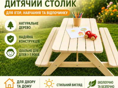 Дитячий ігровий столик з лавочками для саду для пікніка та відпочинку